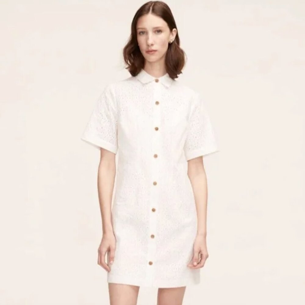 Rebecca Taylor Lea Eyelet White Shirt Dress Shirtdress Sz 6 - Full Moon NWT - Picture 3 of 9